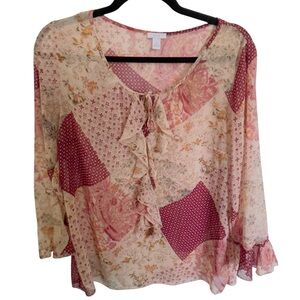 SOLO Floral Patchwork Blouse - Pink and Cream. Size M